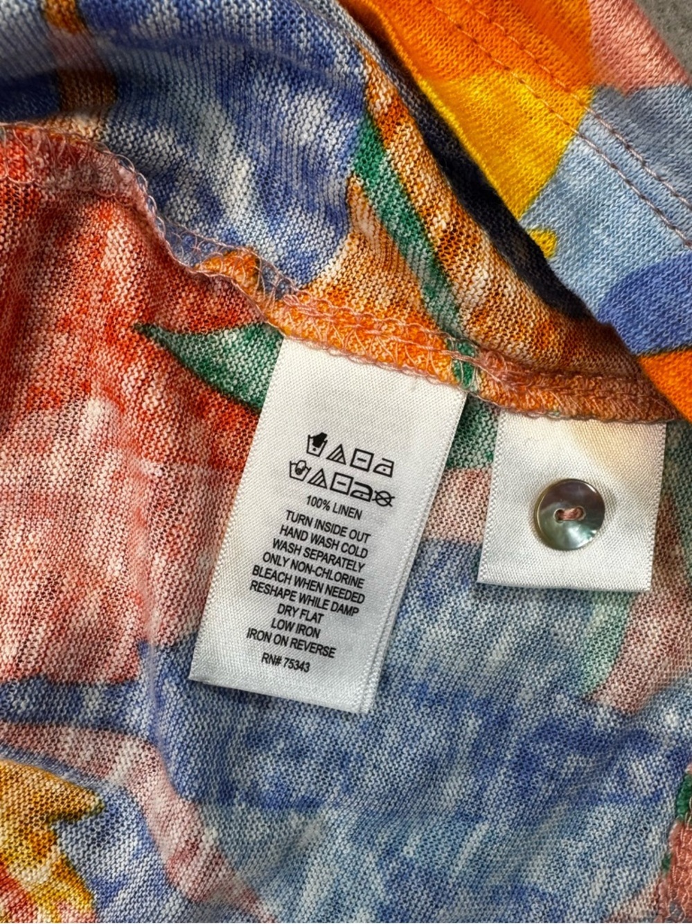 Joie Blue Multicolor Linen Leaf-Print Tee - Picture 6 of 6